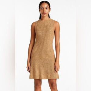Tanya Taylor camel brown ribbed knit stretch dress